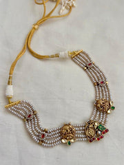 Gold polish pearl choker stringed with kundan, ruby & emerald motifs-Silver Neckpiece-CI-House of Taamara