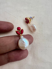 Gold polish pearl & coral studs-Earrings-CI-House of Taamara