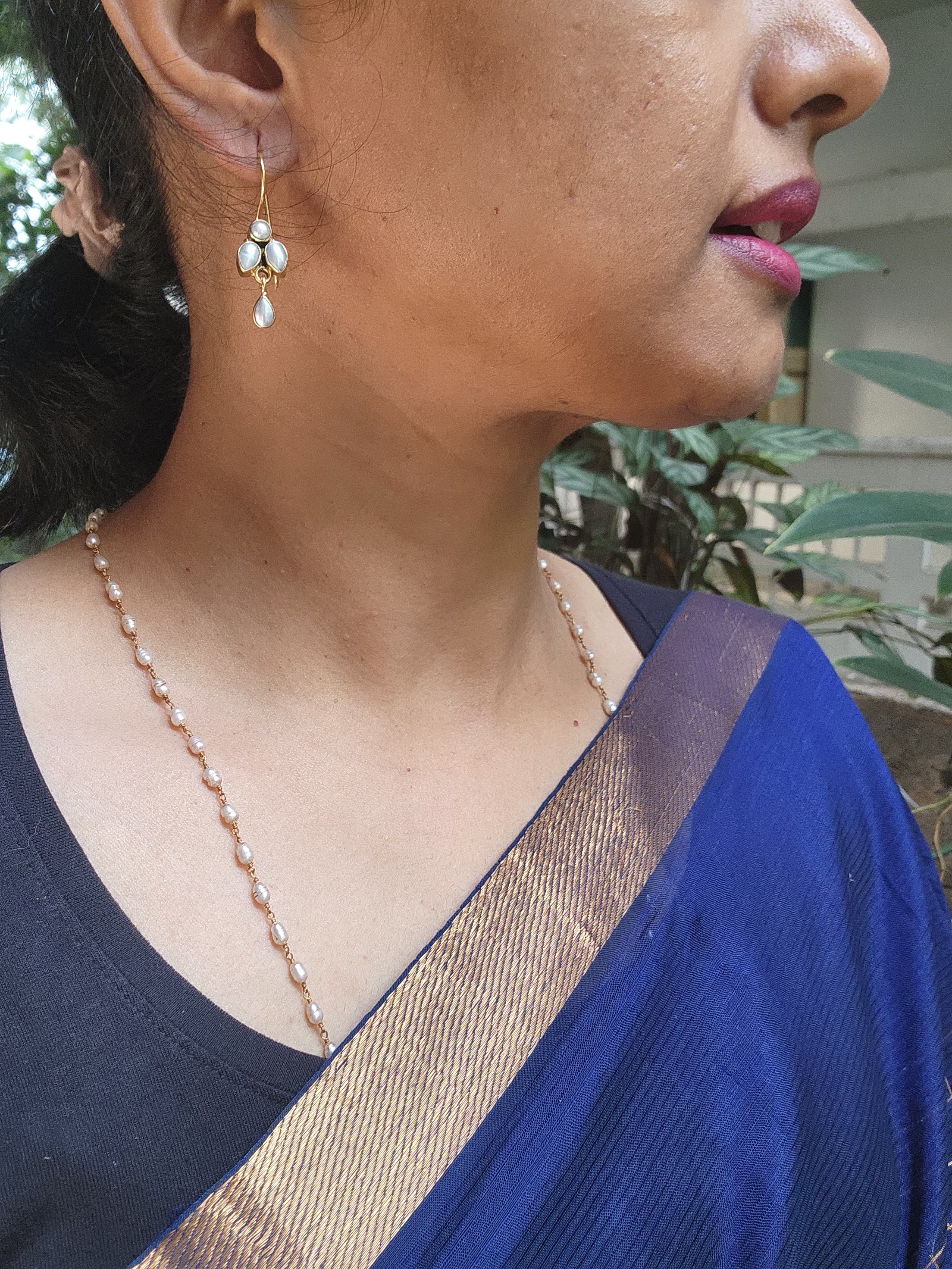 Gold polish pearl hangings-Earrings-CI-House of Taamara