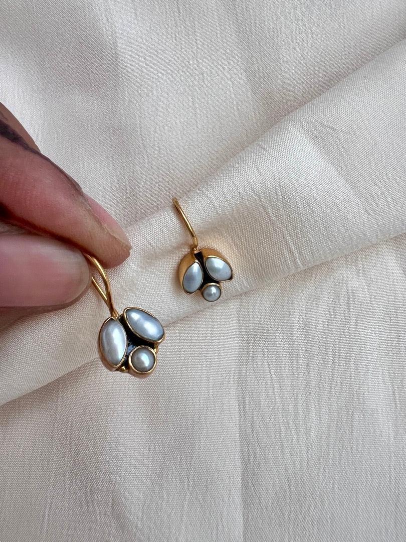 Gold polish pearl hangings-Earrings-CI-House of Taamara