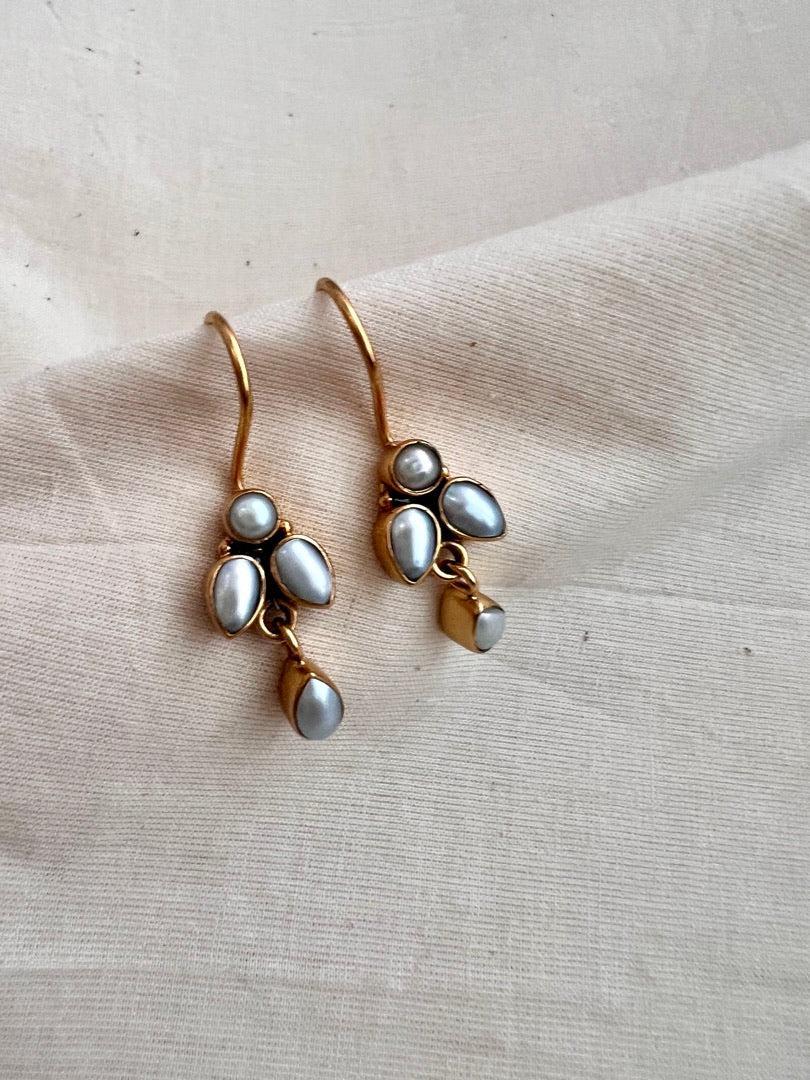 Gold polish pearl hangings-Earrings-CI-House of Taamara