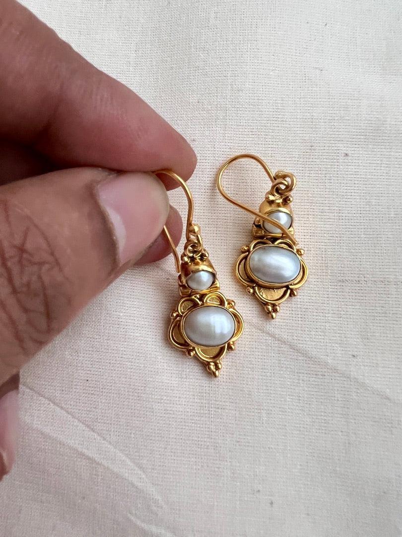 Gold polish pearl hangings-Earrings-CI-House of Taamara