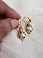 Gold polish pearl hangings-Earrings-CI-House of Taamara