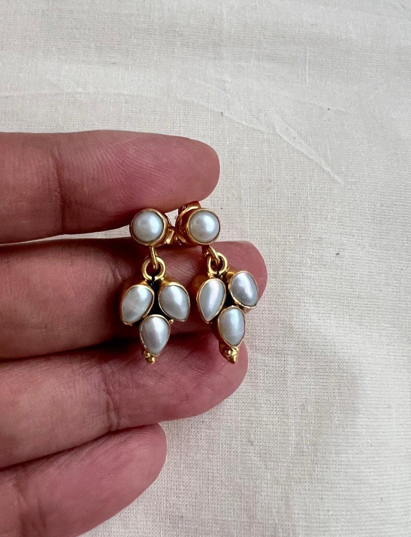 Gold polish pearl hangings-Earrings-CI-House of Taamara