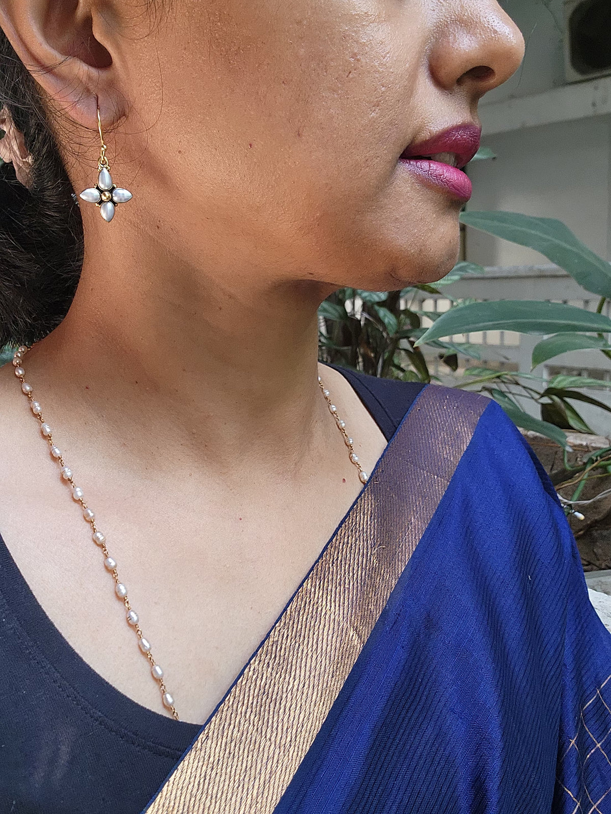 Gold polish pearl hangings-Earrings-CI-House of Taamara