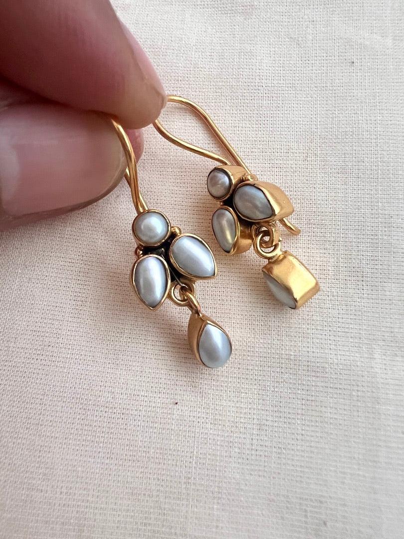 Gold polish pearl hangings-Earrings-CI-House of Taamara