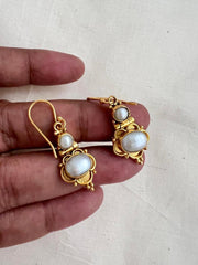 Gold polish pearl hangings-Earrings-CI-House of Taamara
