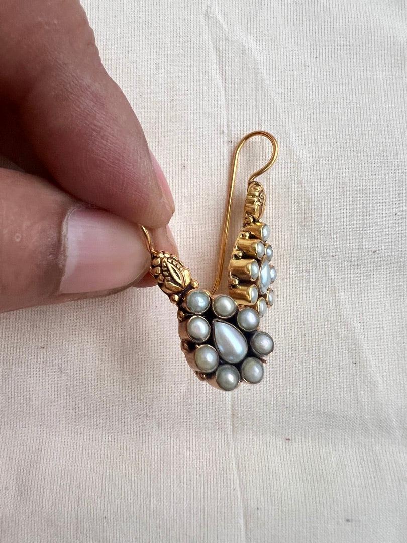 Gold polish pearl hook earrings-Earrings-CI-House of Taamara