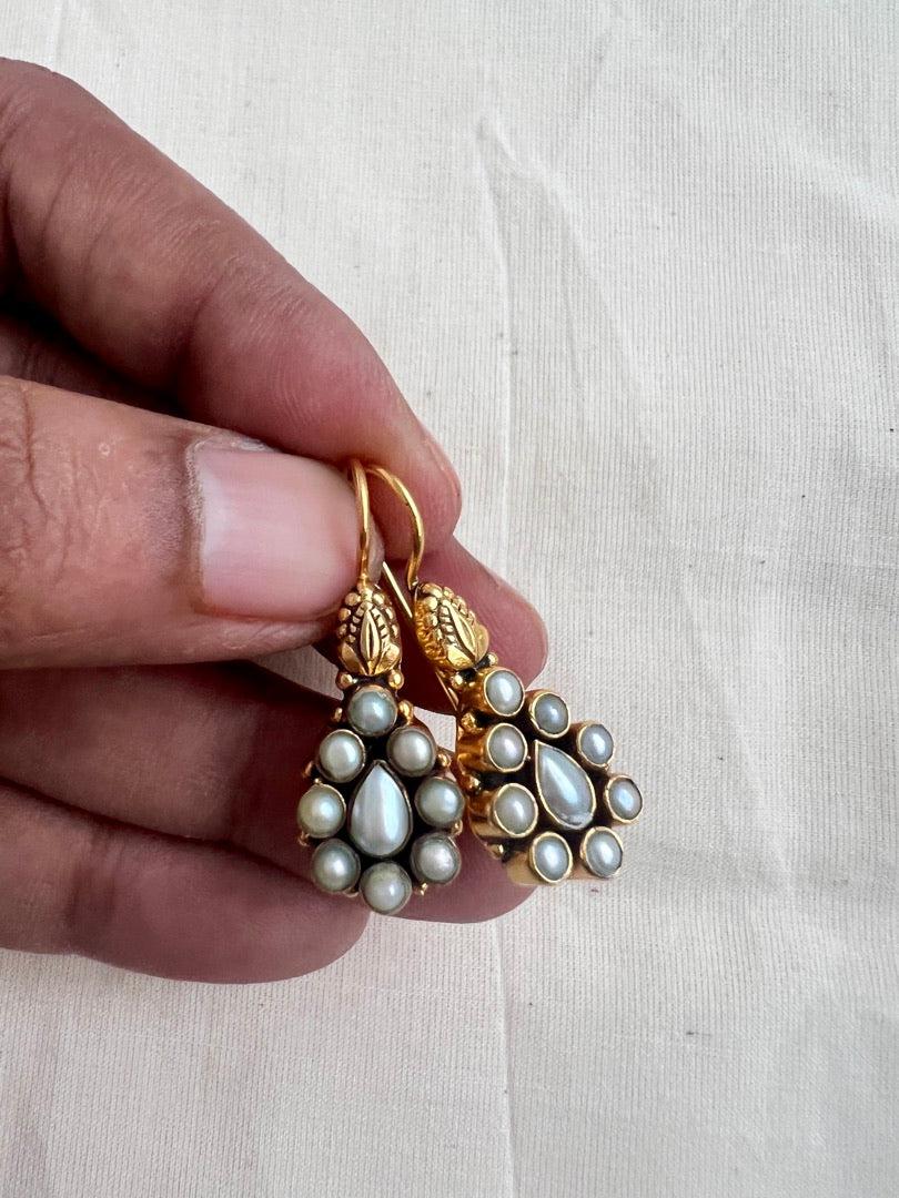 Gold polish pearl hook earrings-Earrings-CI-House of Taamara