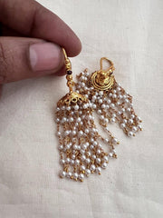 Gold polish pearl hook jhumkas-Earrings-CI-House of Taamara