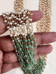 Gold polish pearl & jade beads bunch necklace, SET-Silver Neckpiece-CI-House of Taamara