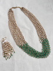 Gold polish pearl & jade beads bunch necklace, SET-Silver Neckpiece-CI-House of Taamara