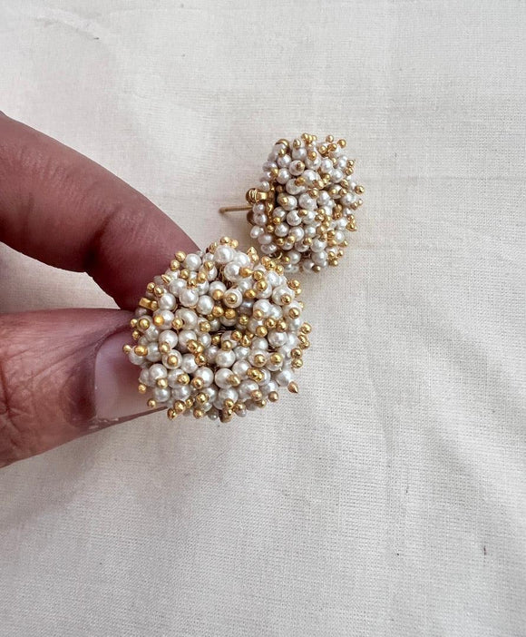 Gold polish pearl studs-Earrings-CI-House of Taamara