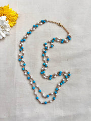 Gold polish pearl & turquoise beads chain-Silver Neckpiece-CI-House of Taamara