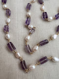 Gold polish pearls & amethyst bead chain-Silver Neckpiece-CI-House of Taamara