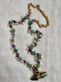 Gold polish pearls, amethyst & jade beads chain with kundan & emerald pendant (MADE TO ORDER)-Silver Neckpiece-CI-House of Taamara