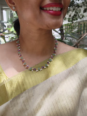 Gold polish pearls, amethyst & pumpkin jade beads chain-Silver Neckpiece-CI-House of Taamara