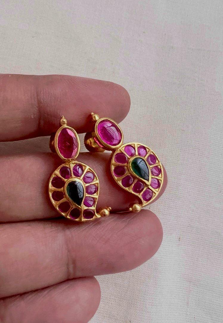 Gold polish pink and green mango studs-Earrings-CI-House of Taamara