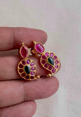 Gold polish pink and green mango studs-Earrings-CI-House of Taamara