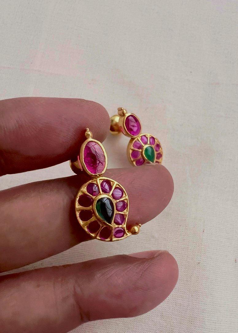 Gold polish pink and green mango studs-Earrings-CI-House of Taamara