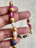 Gold polish rare natural sapphire beads necklace-Silver Neckpiece-CI-House of Taamara