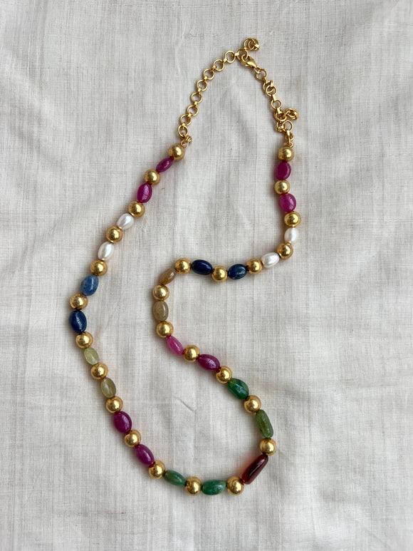 Gold polish rare natural sapphire beads necklace-Silver Neckpiece-CI-House of Taamara