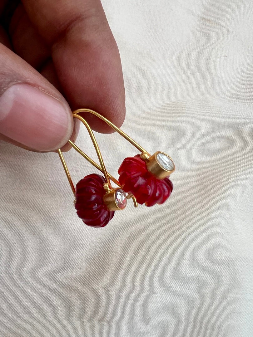 Gold polish red quartz hangings-Earrings-CI-House of Taamara