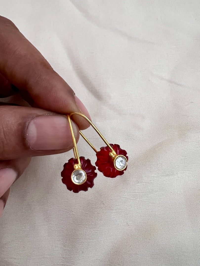 Gold polish red quartz hangings-Earrings-CI-House of Taamara
