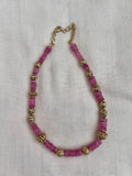 Gold polish rose quartz and gold antique beads chain-Silver Neckpiece-CI-House of Taamara