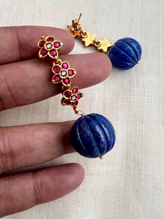 Gold polish ruby and blue lapis bead hangings-Earrings-CI-House of Taamara