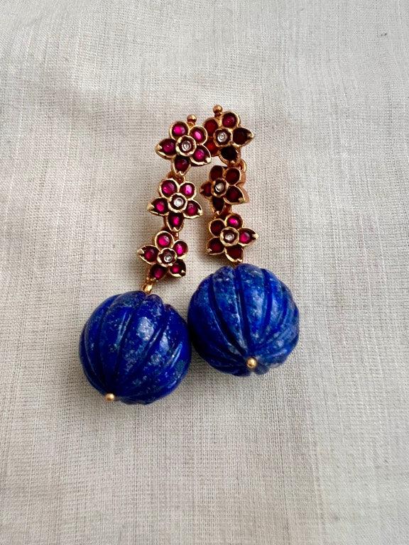 Gold polish ruby and blue lapis bead hangings-Earrings-CI-House of Taamara