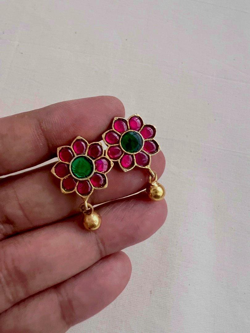 Gold polish ruby and emerald studs-Earrings-CI-House of Taamara