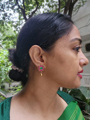 Gold polish ruby and emerald studs-Earrings-CI-House of Taamara