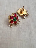 Gold polish ruby and emerald studs with pearls-Earrings-CI-House of Taamara