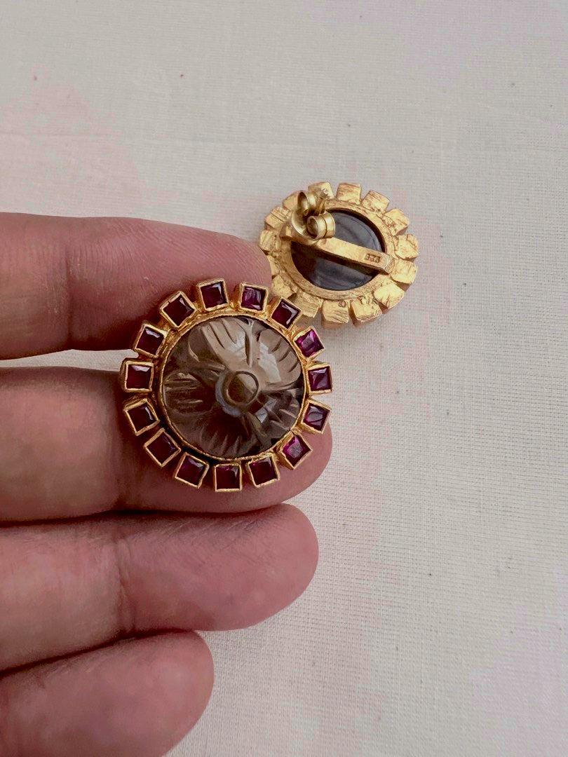 Gold polish ruby and labradorite stone studs-Earrings-CI-House of Taamara