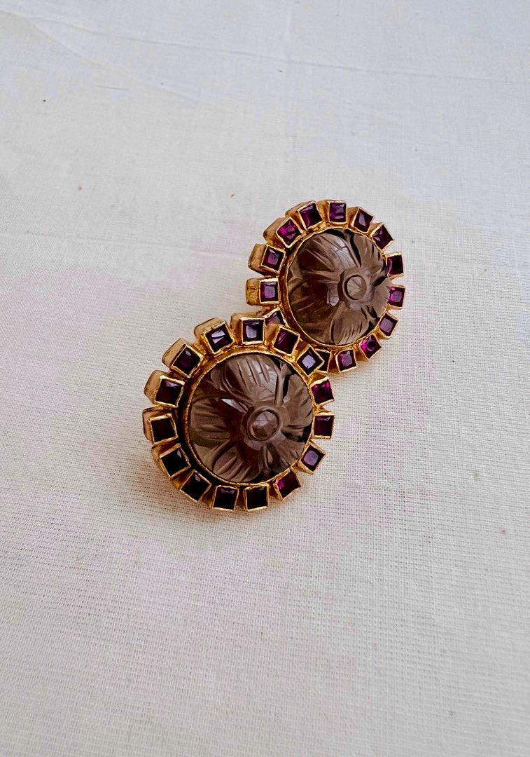 Gold polish ruby and labradorite stone studs-Earrings-CI-House of Taamara