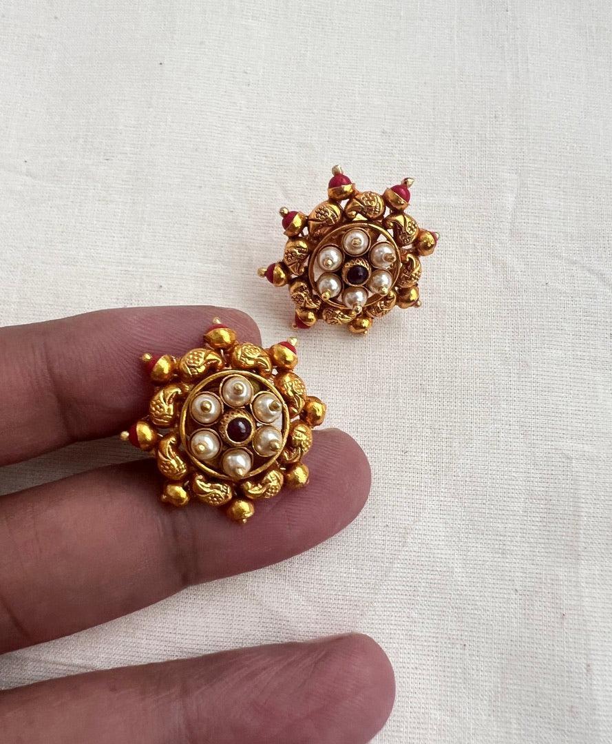 Gold polish ruby and pearl studs-Earrings-CI-House of Taamara