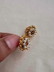 Gold polish ruby and pearl studs-Earrings-CI-House of Taamara