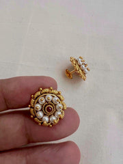 Gold polish ruby and pearl studs-Earrings-CI-House of Taamara