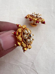 Gold polish ruby and pearl studs-Earrings-CI-House of Taamara