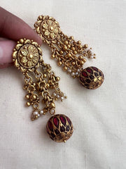 Gold polish ruby ball long hangings-Earrings-CI-House of Taamara