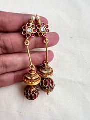 Gold polish ruby bead hangings-Earrings-CI-House of Taamara