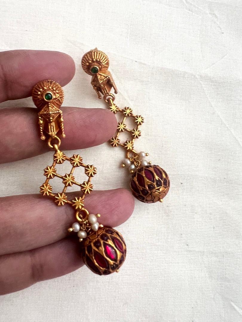 Gold polish ruby bead hangings-Earrings-CI-House of Taamara