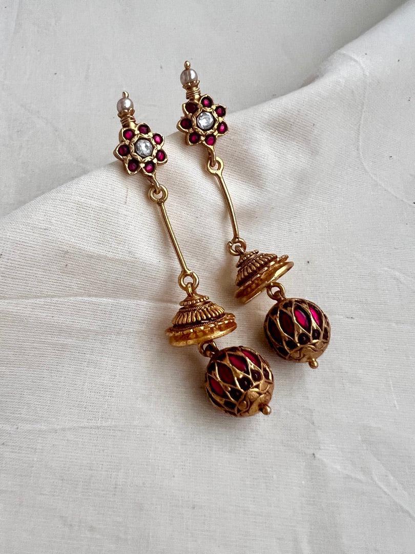 Gold polish ruby bead hangings-Earrings-CI-House of Taamara