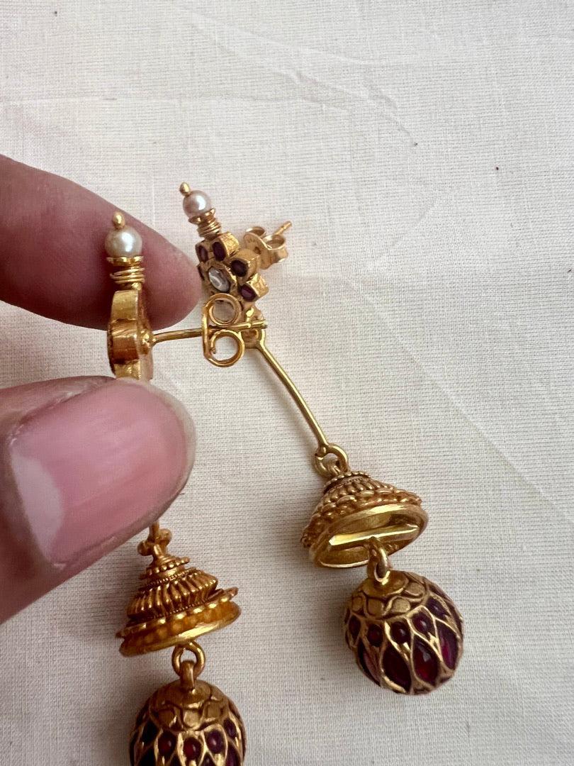 Gold polish ruby bead hangings-Earrings-CI-House of Taamara