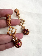Gold polish ruby bead hangings-Earrings-CI-House of Taamara