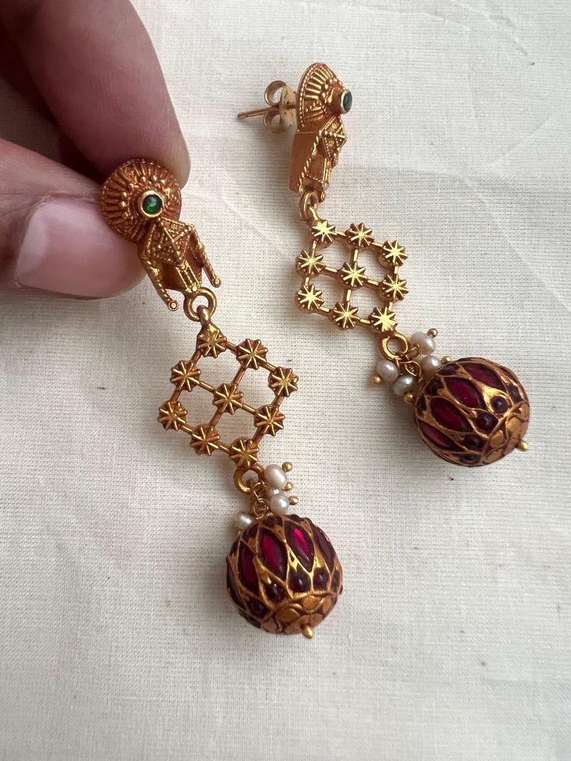 Gold polish ruby bead hangings-Earrings-CI-House of Taamara