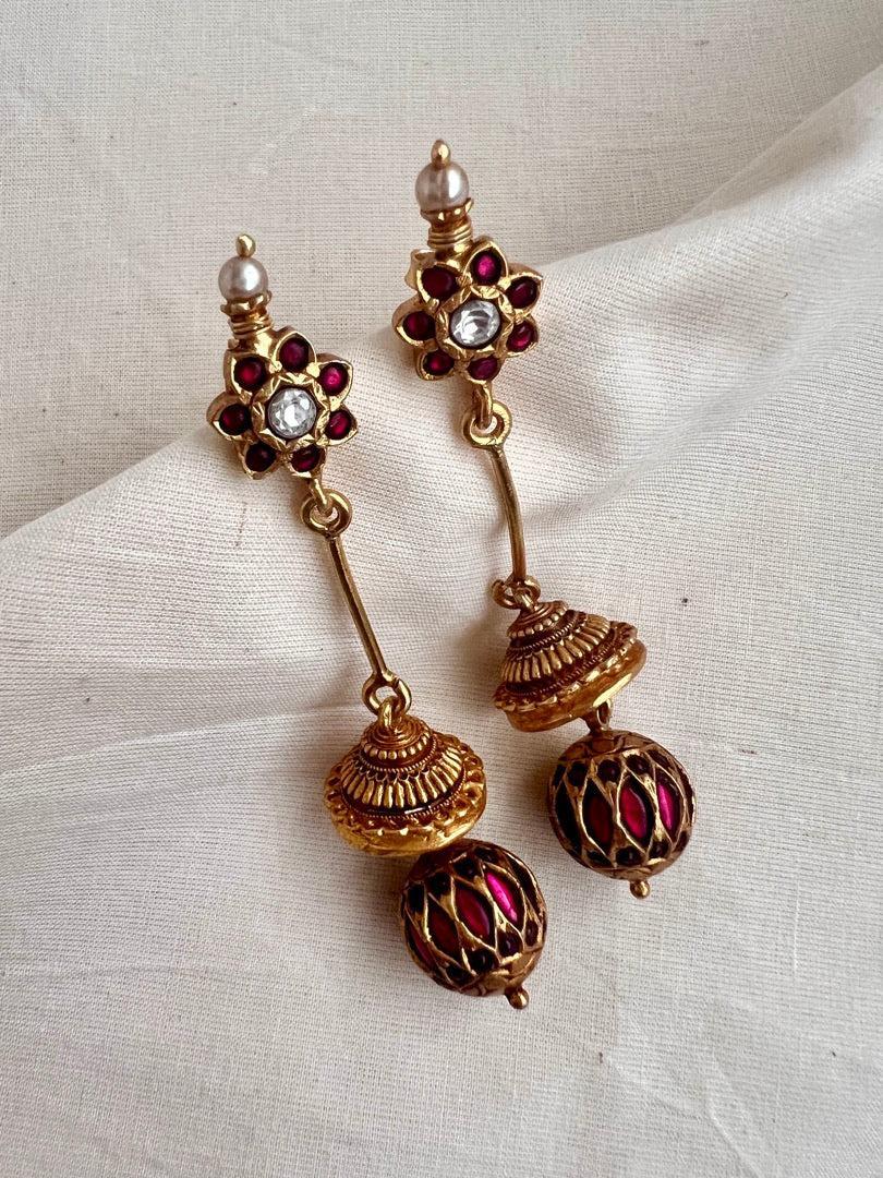 Gold polish ruby bead hangings-Earrings-CI-House of Taamara