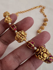 Gold polish ruby beads and nakash beads chain-Silver Neckpiece-CI-House of Taamara