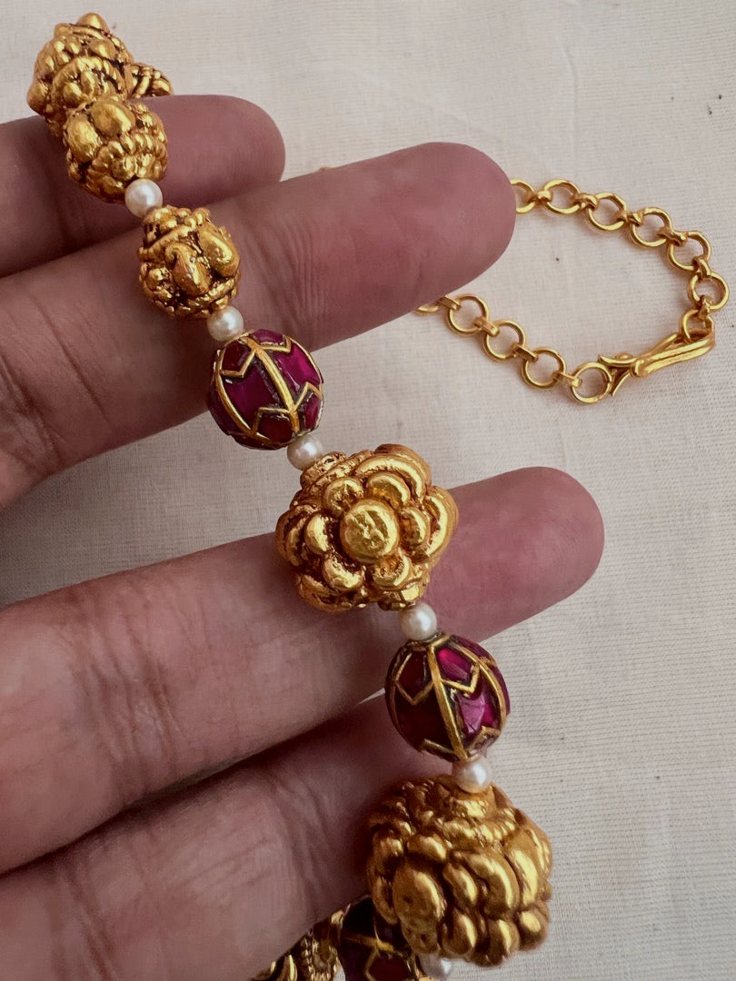 Gold polish ruby beads and nakash beads chain-Silver Neckpiece-CI-House of Taamara